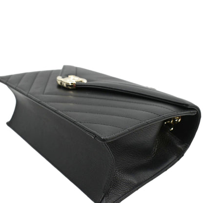CHANEL CC Flap Chevron Stitched Leather Shoulder Bag Black