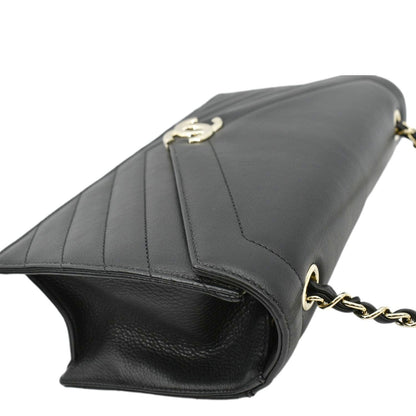 CHANEL CC Flap Chevron Stitched Leather Shoulder Bag Black
