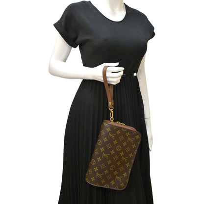 LOUIS VUITTON Orsay Monogram Canvas Clutch Bag Brown