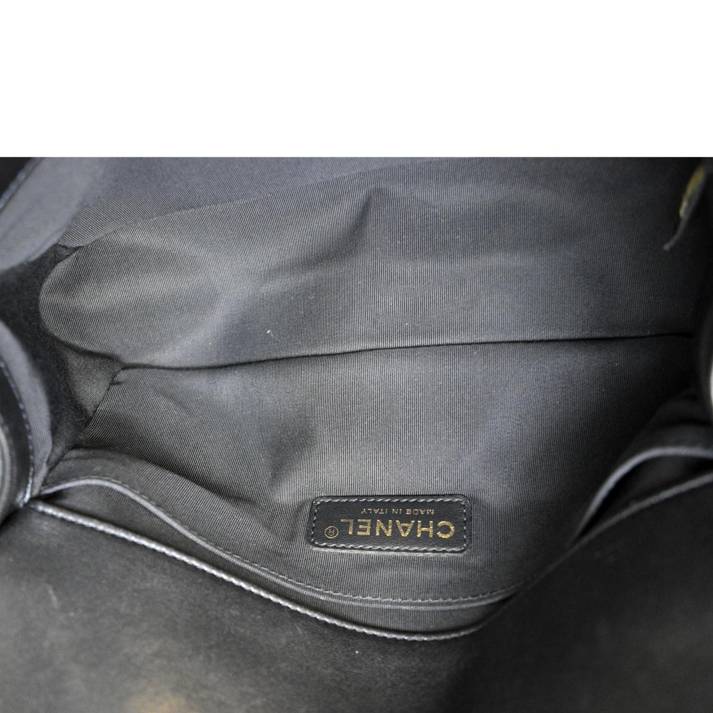 CHANEL Medium Boy Flap Cube Embossed Leather Shoulder Bag Navy Blue