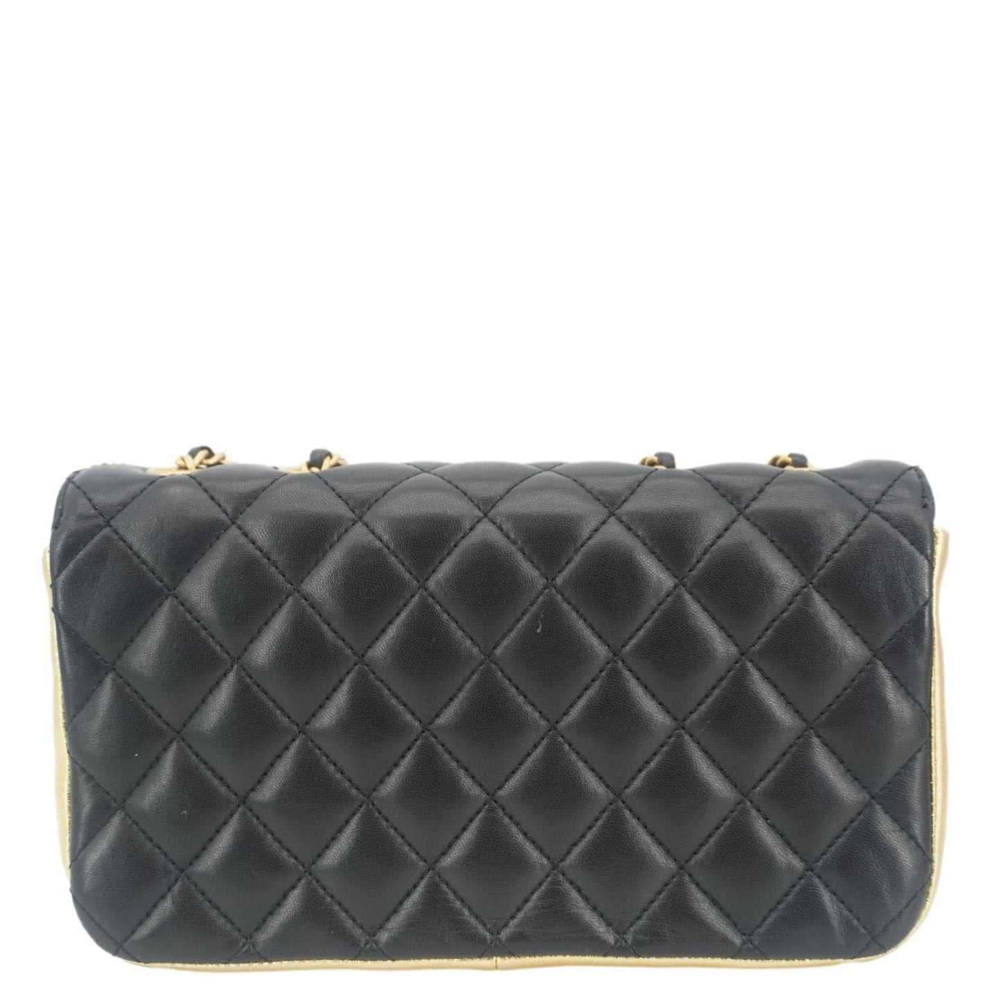 CHANEL CC Double Flap Quilted Leather Shoulder Bag Black