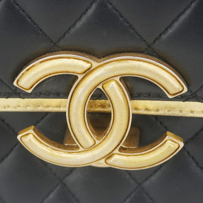 CHANEL CC Double Flap Quilted Leather Shoulder Bag Black