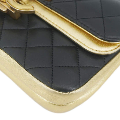 CHANEL CC Double Flap Quilted Leather Shoulder Bag Black