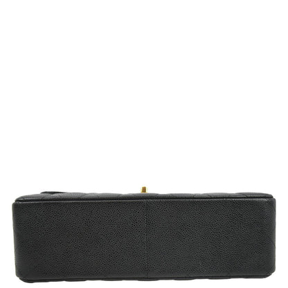 CHANEL Classic Double Flap Quilted Caviar Leather Shoulder Bag Black