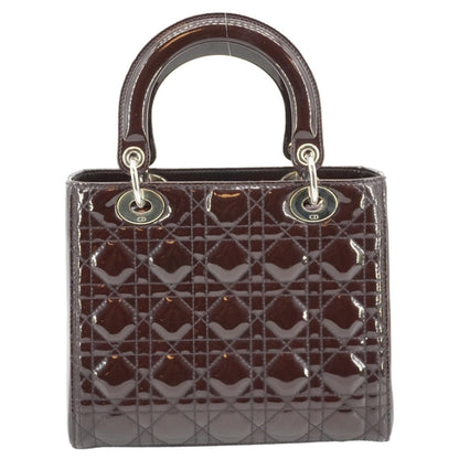 CHRISTIAN DIOR Lady Dior Quilted Patent Leather Shoulder Bag Burgundy