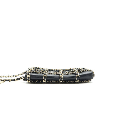 Chanel Gold Clutch O Chain Phone Holder black