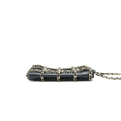 Chanel Gold Clutch O Chain Phone Holder black