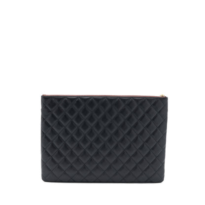 Chanel Quilted Zip and Flap Pouch/Clutch Large Model Lambskin Black L
