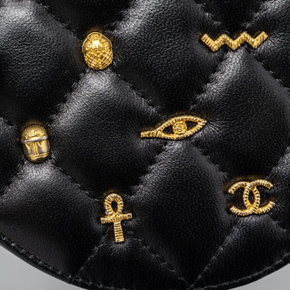 Chanel Limited Edition Charm Round Clutch With Chain Lambskin Black