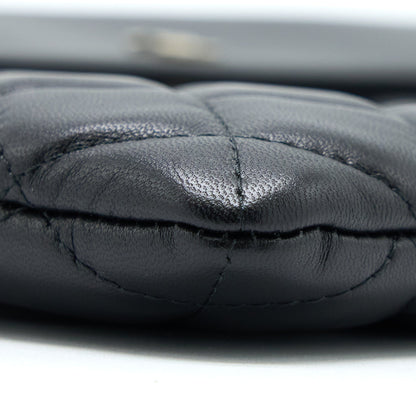 Chanel Quilted Zip and Flap Pouch/Clutch Large Model Lambskin Black L