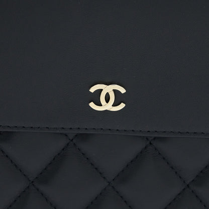 Chanel Quilted Zip and Flap Pouch/Clutch Large Model Lambskin Black L