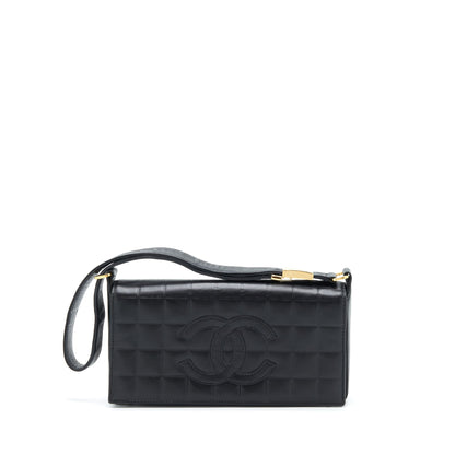 Chanel Vintage Chocolate Bar Flap Shoulder Bag Lambskin Black