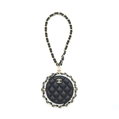 Chanel Round Clutch With Chain Lambskin Black L