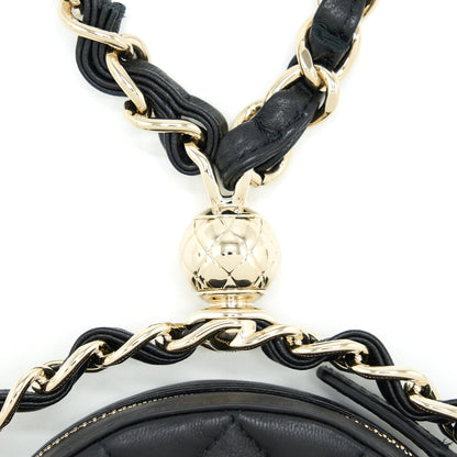 Chanel Round Clutch With Chain Lambskin Black L