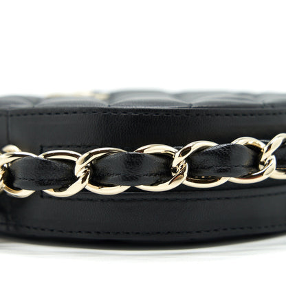 Chanel Round Clutch With Chain Lambskin Black L