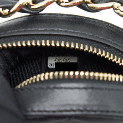 Chanel Round Clutch With Chain Lambskin Black L