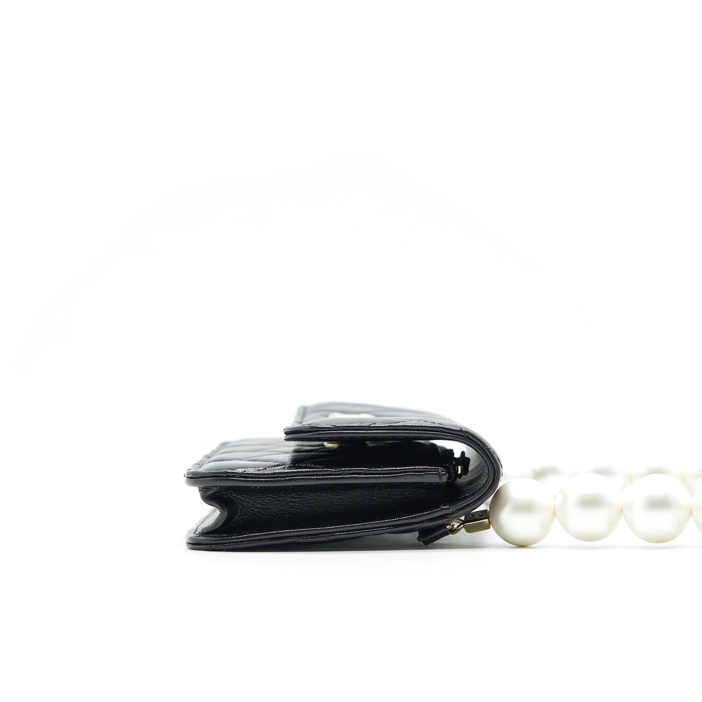 Chanel Giant Pearl Clutch With Chain Calfskin Black L