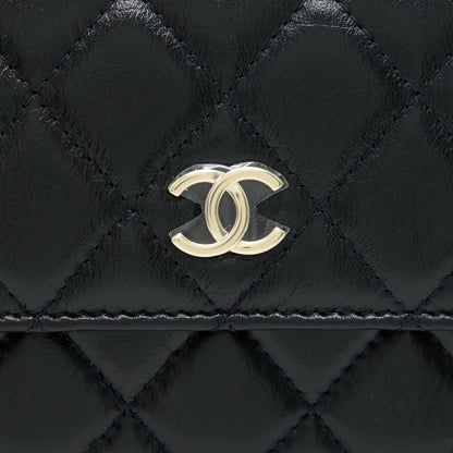 Chanel Giant Pearl Clutch With Chain Calfskin Black L