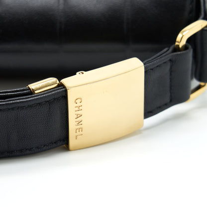 Chanel Vintage Chocolate Bar Flap Shoulder Bag Lambskin Black