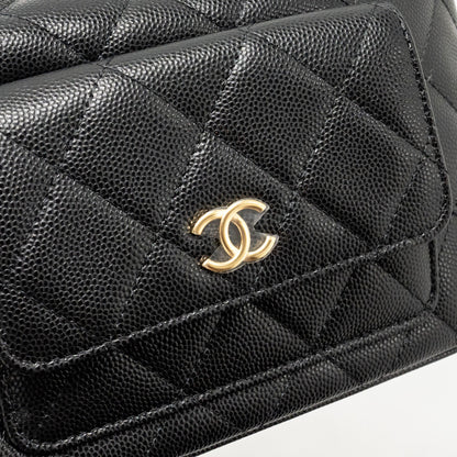 Chanel fold flap vanity clutch with chain caviar black