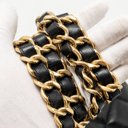 Chanel quilted double chain shoulder bag Lambskin black  (micochip)