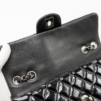 Chanel East West Flap Shoulder Bag Patent Leather Black