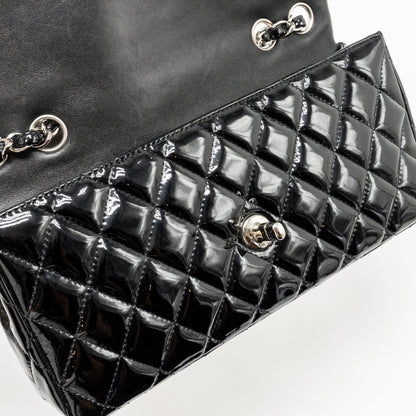 Chanel East West Flap Shoulder Bag Patent Leather Black