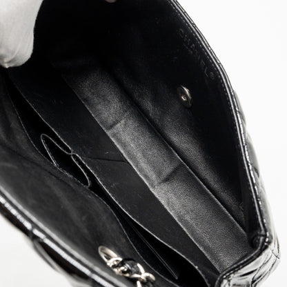 Chanel East West Flap Shoulder Bag Patent Leather Black