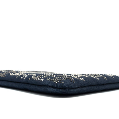 Chanel Double Side Zip Pouch/Zip Clutch Fabric Black Ruthenium Hardware