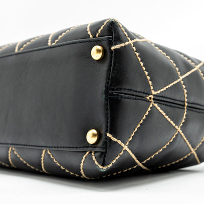 CHANEL Vintage Wild Stitch Shoulder Bag Calfskin Black