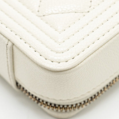 Chanel Boy Chain Clutch Caviar White  (Microchip)