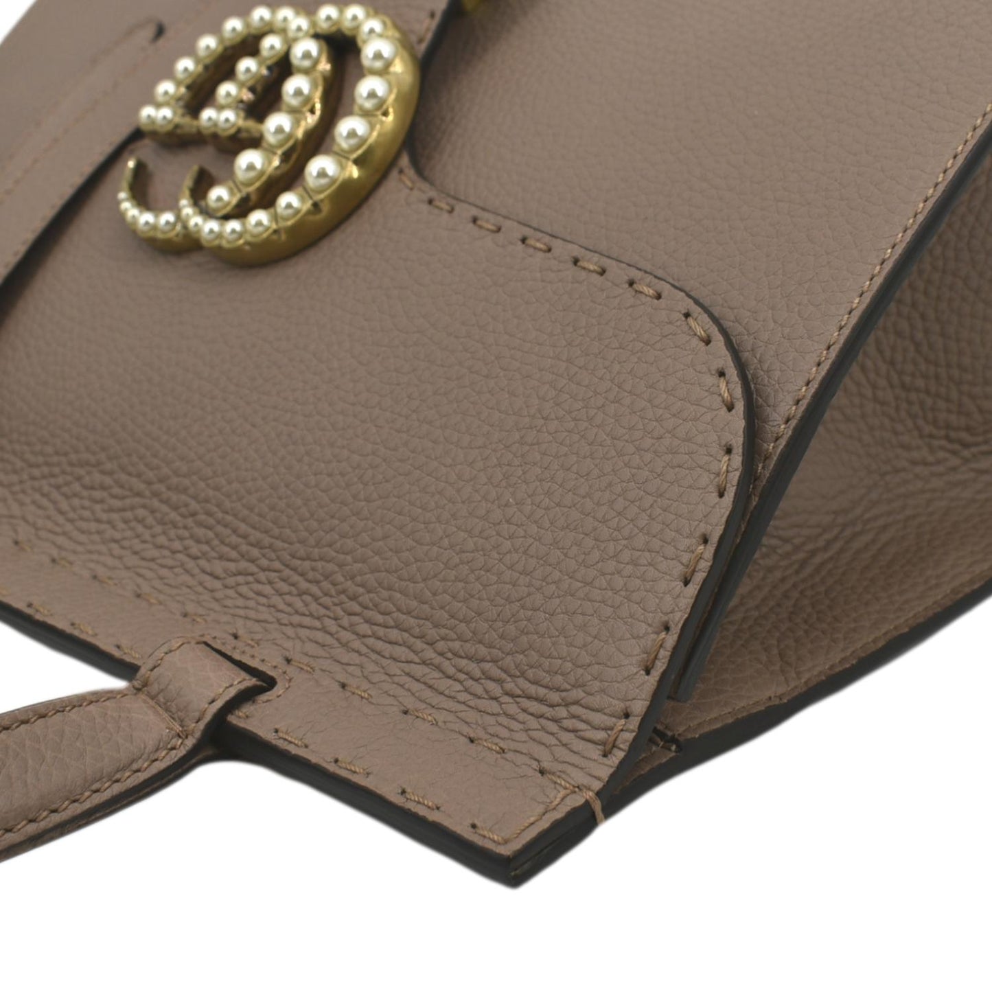 GUCCI GG Marmont Leather Top Handle Shoulder Bag Beige 421890
