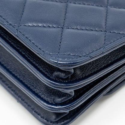 Chanel top handle mini flap Clutch Lambskin Navy L (microchip)