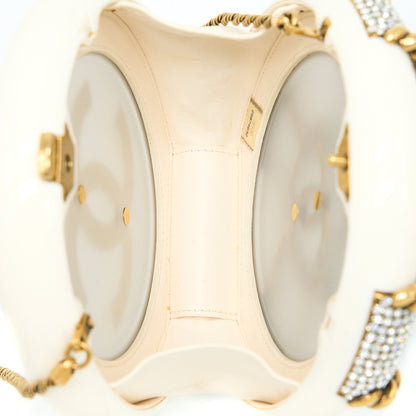 Chanel Runway White Crystal Round Evening Clutch Shoulder Bag Box