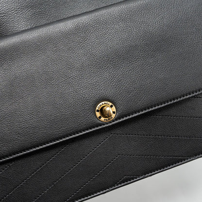 Chanel Voyage Chevron Clutch Calfskin Black