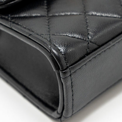 Chanel Detailed Top Handle Mini Clutch with Chain Lambskin Black  (Microchip)