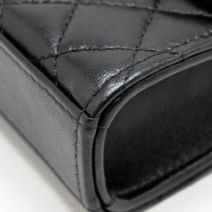 Chanel Detailed Top Handle Mini Clutch with Chain Lambskin Black  (Microchip)