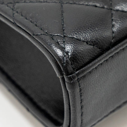 Chanel Detailed Top Handle Mini Clutch with Chain Lambskin Black  (Microchip)