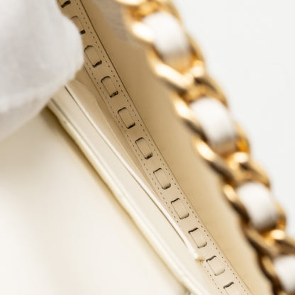 Chanel round clutch patent leather white  (microchip)