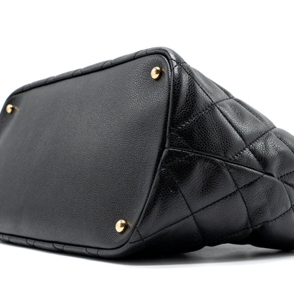 Chanel quilted shoulder shopping tote bag caviar black