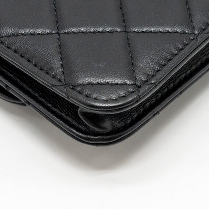 Chanel Zirconium Flap Clutch/Card Holder with Chain Lambskin Black