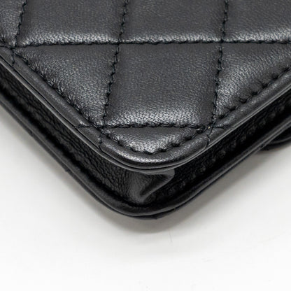 Chanel Zirconium Flap Clutch/Card Holder with Chain Lambskin Black