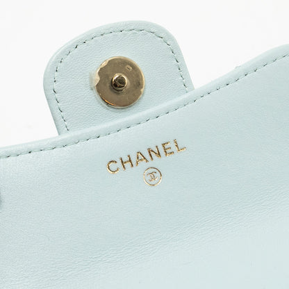Chanel Top Handle Mini Flap Clutch with Chain Lambskin Light Blue L