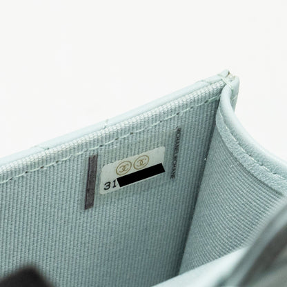 Chanel Top Handle Mini Flap Clutch with Chain Lambskin Light Blue L