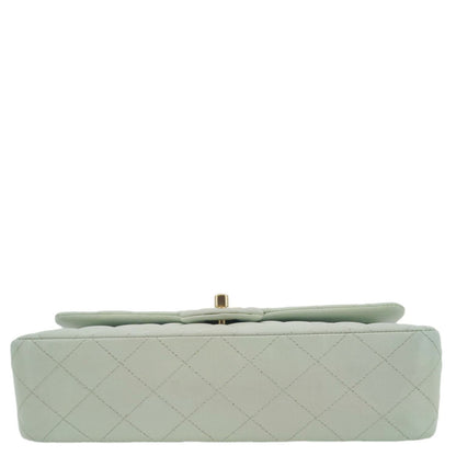 CHANEL Classic Double Flap Small Quilted Leather Shoulder Bag Light Green