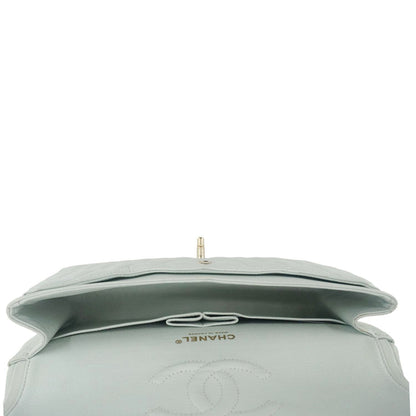 CHANEL Classic Double Flap Small Quilted Leather Shoulder Bag Light Green