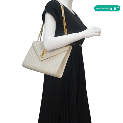 YVES SAINT LAURENT Envelope Large Mixed Matelasse Leather Shoulder Bag White