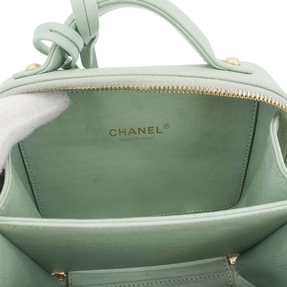CHANEL Vanity Case Filigree CC Small Caviar Quilted Shoulder Bag Light Green