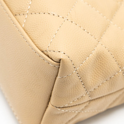 Chanel CC Logo Quilted Mini Clutch with Chain Caviar Beige  (Microchip)