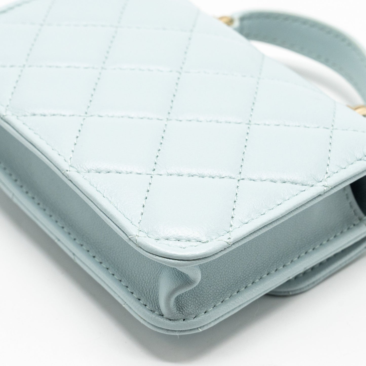 Chanel Top Handle Mini Flap Clutch with Chain Lambskin Light Blue L
